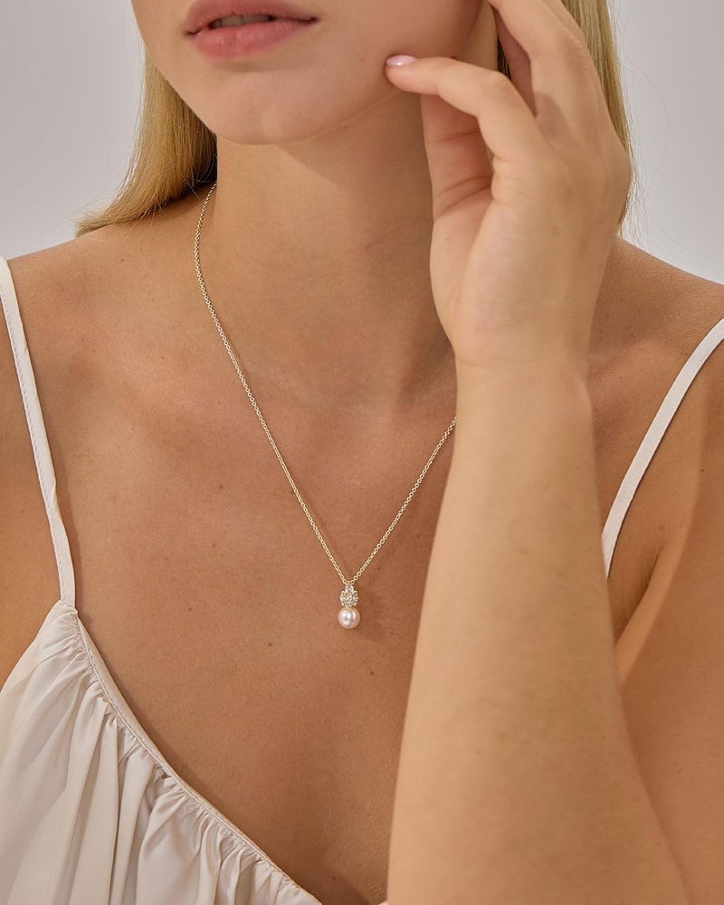 VRIUA Pearl Necklaces for Women - 14k Gold Plated Dainty Pearl Necklace with CZ Diamond Minimalist Wedding Bridal Jewelry Gift for Her - Image 2